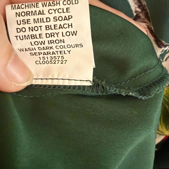 eShakti Green Floral Fit & Flare Dress Ruffle Faux Leather Belt 1X Dark Romantic - Picture 12 of 16